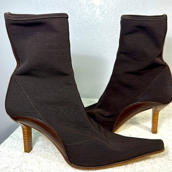 Sergio Rossi Brown Leather Nylon/ Spandex Pull On Boots - Picture 11 of 11